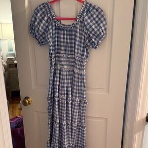 Blue Gingham Midi Dress